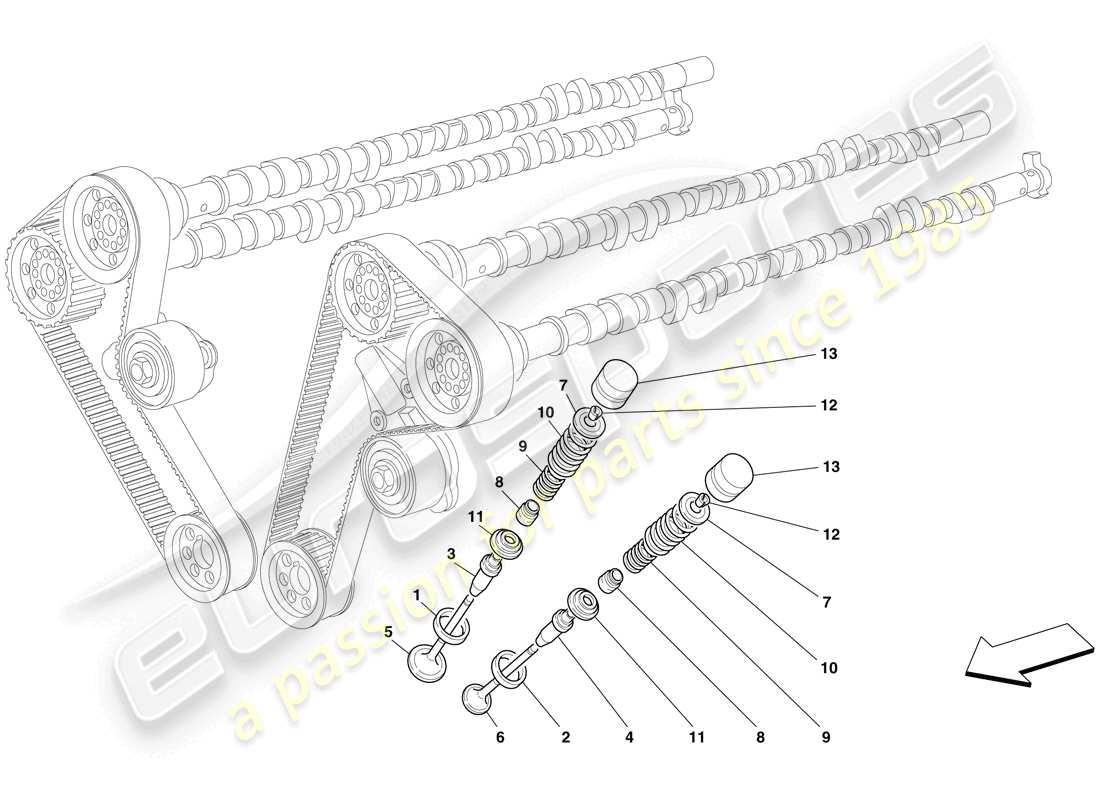 ferrari 612 scaglietti (europe) distribution - soupapes schéma des pièces