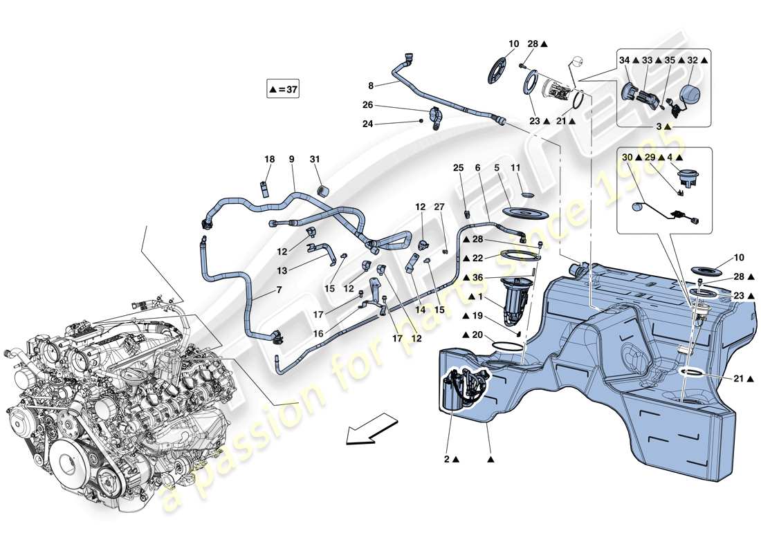 ferrari california t (europe) pompe à carburant et tuyaux de raccordement schéma des pièces