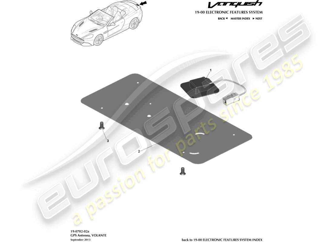 aston martin vanquish (2015) antenne gps, diagramme de pièce volante