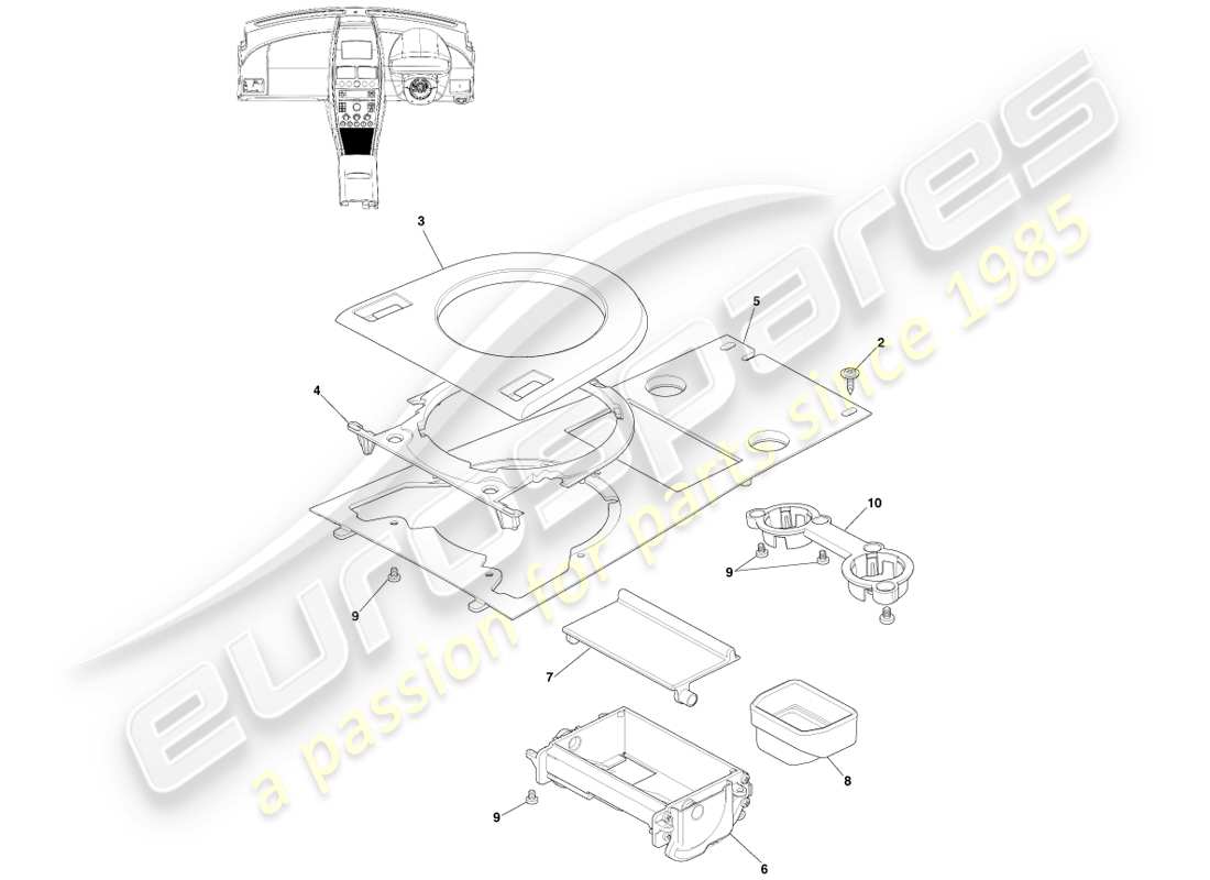 aston martin v8 vantage (2005) console avant, manuel, 16my diagramme de pièce