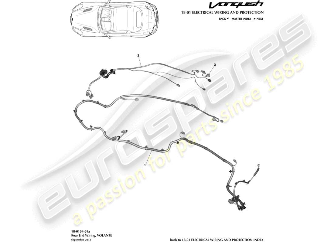 aston martin vanquish (2016) faisceau arrière, diagramme de pièce volante
