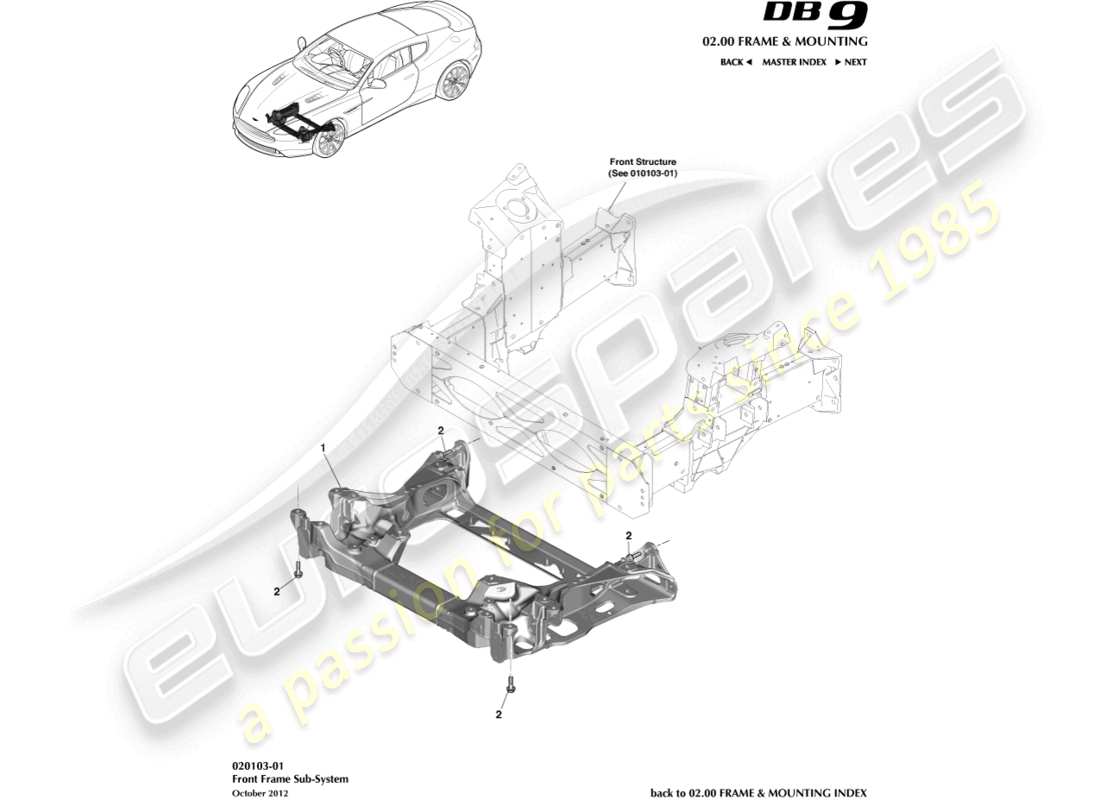 aston martin db9 (2017) diagramme des pièces du sous-châssis avant