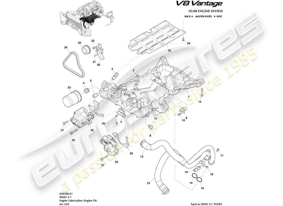 aston martin v8 vantage (2014) lubrification du moteur, diagramme des pièces du moteur