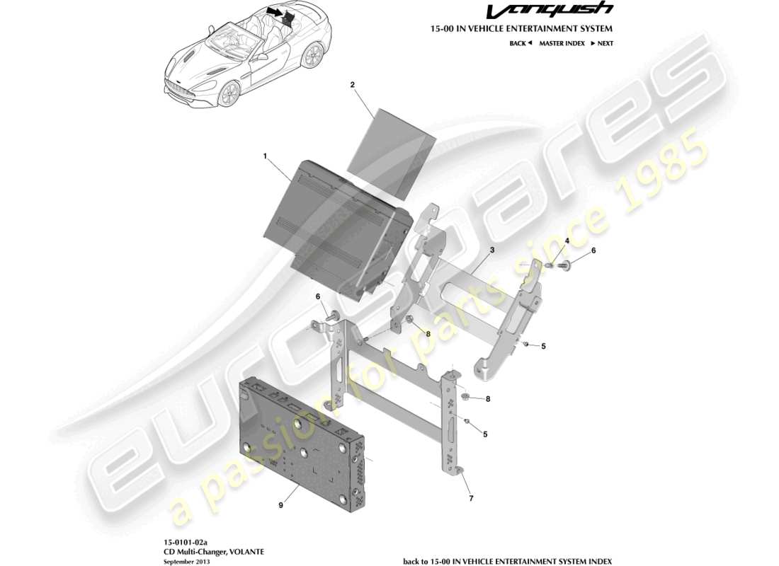 aston martin vanquish (2016) changeur multiple de cd, diagramme de pièces volante