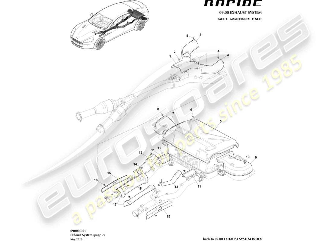 aston martin rapide (2013) boucliers thermiques, schéma des pièces avant