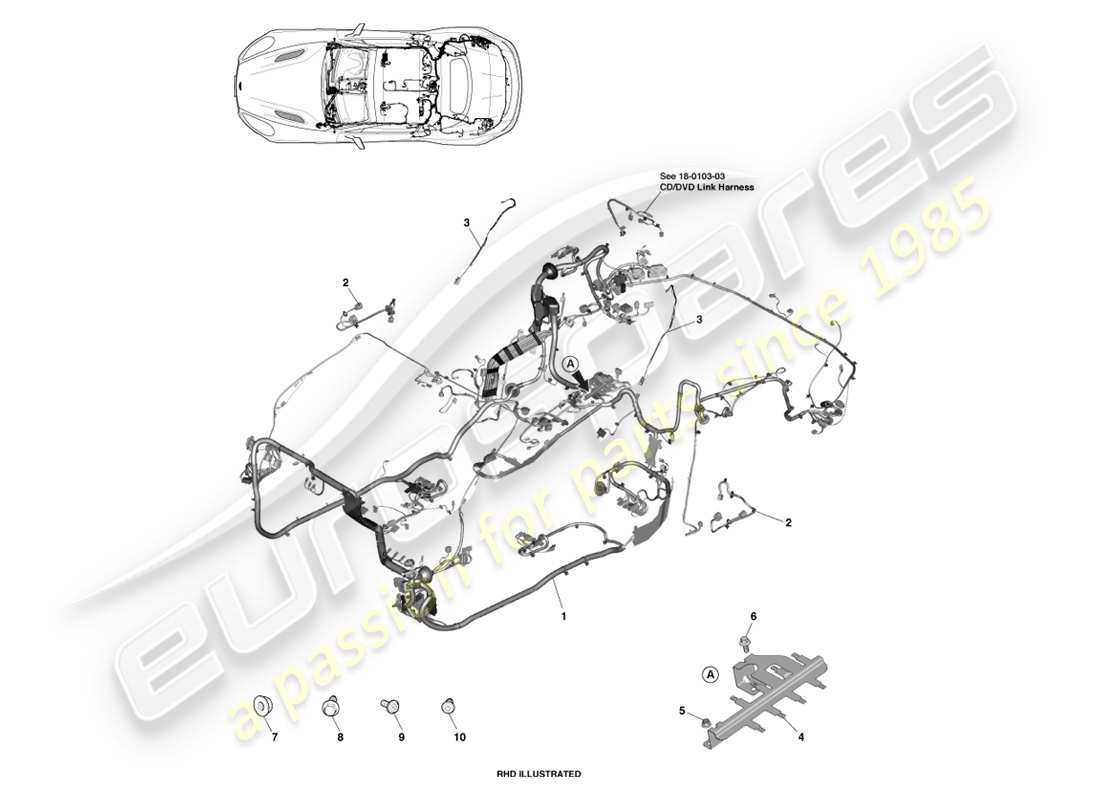 aston martin vanquish (2014) harnais de carrosserie, diagramme de pièce volante
