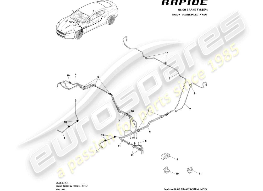 aston martin rapide (2012) conduites et flexibles de frein, diagramme de pièces rhd