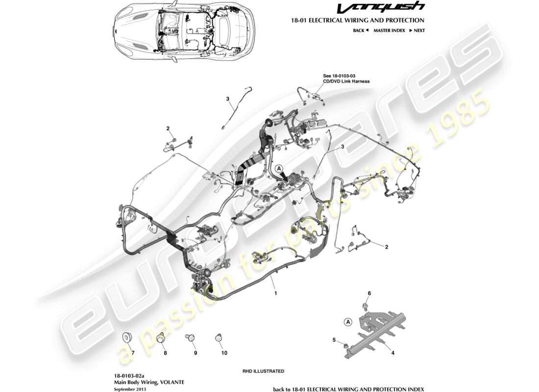 aston martin vanquish (2016) harnais de carrosserie, diagramme de pièce volante