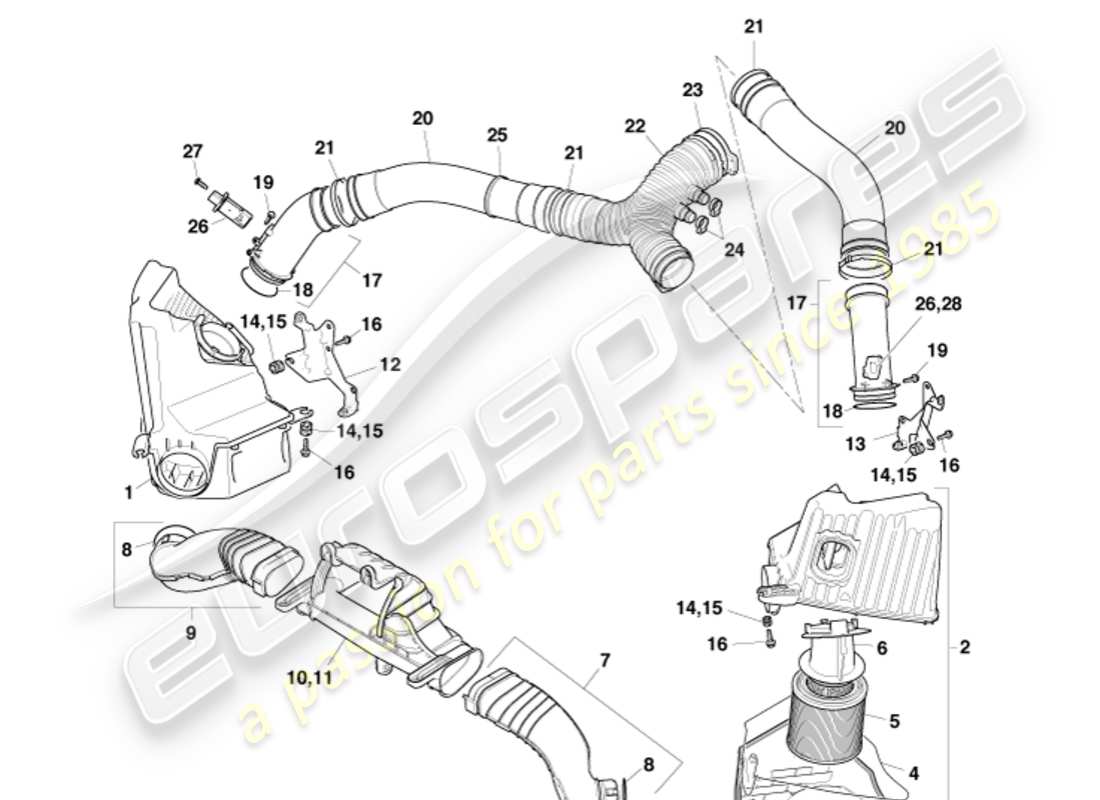 aston martin v8 vantage (2010) schéma des pièces de chargement d'air