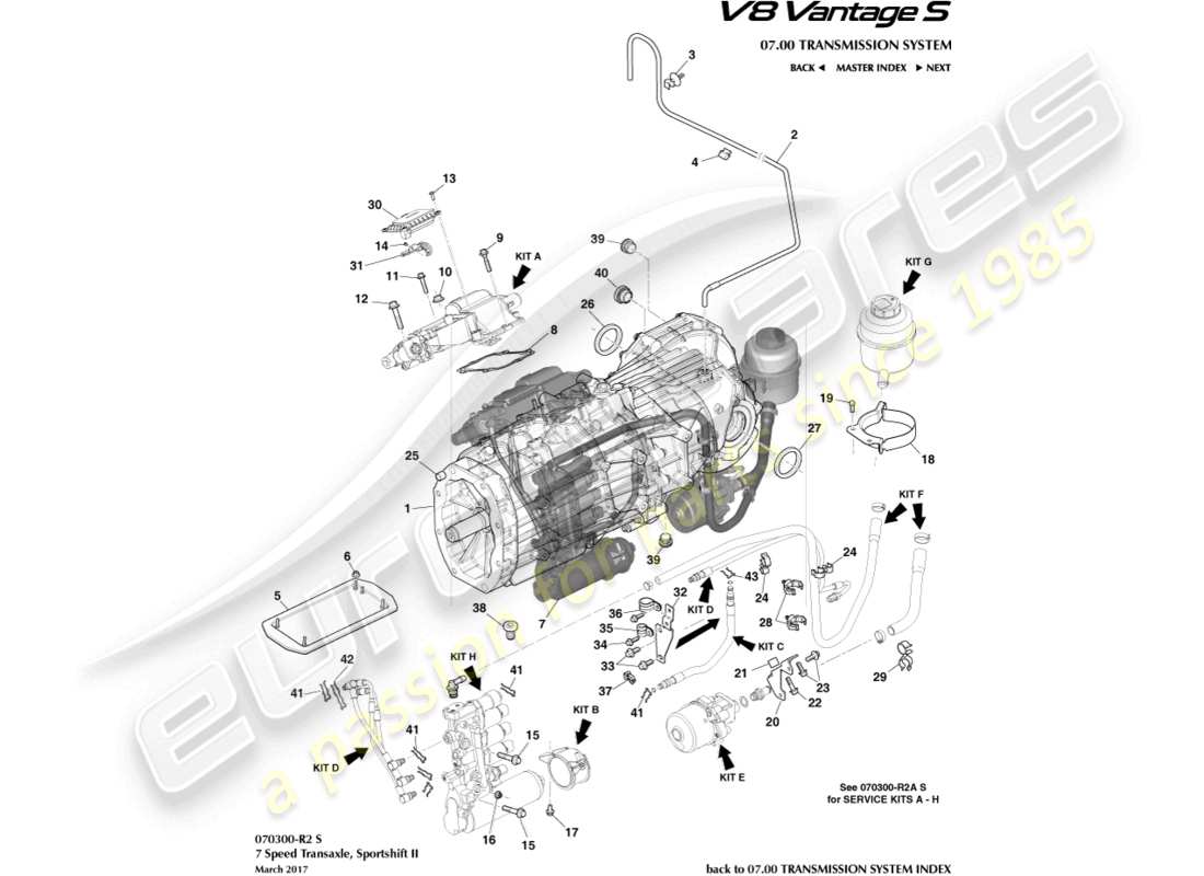 aston martin v8 vantage (2010) boîte-pont, manuelle, diagramme de pièces à 7 vitesses