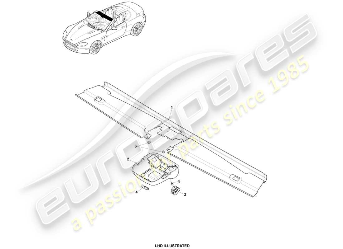 aston martin v8 vantage (2007) garniture de toit, roadster 09my diagramme de pièce