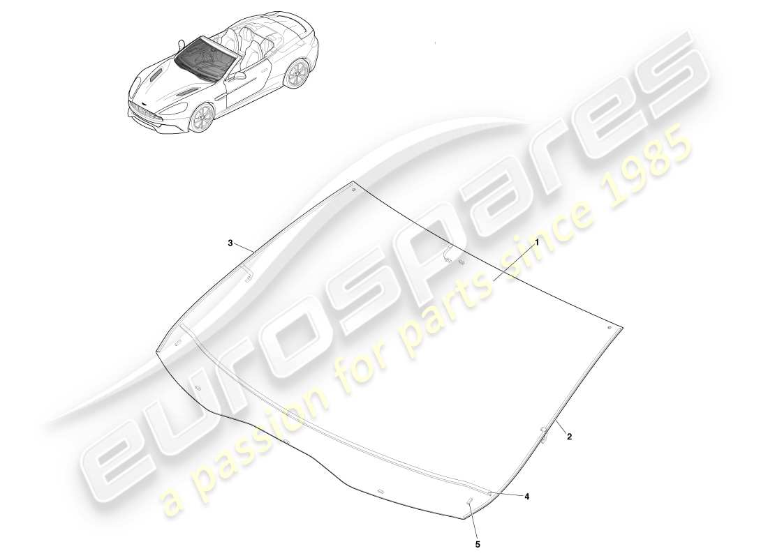 aston martin vanquish (2014) pare-brise, diagramme de pièce volante