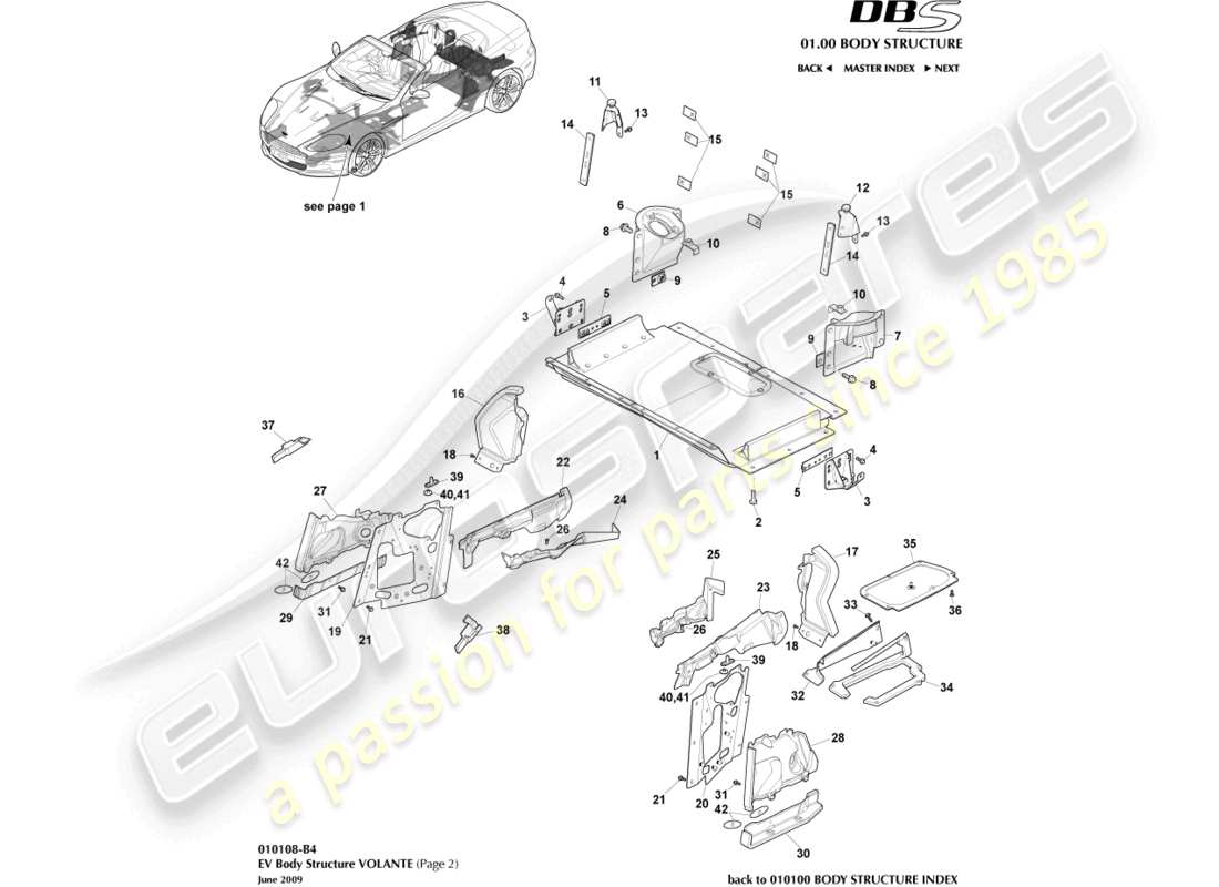 aston martin dbs (2009) structure ev, volante, page 2 schéma des pièces