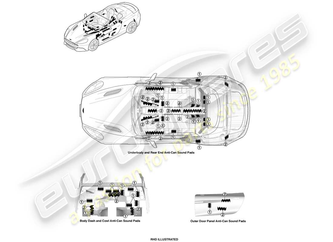 aston martin vanquish (2014) patins anti-can, diagramme de pièce volante