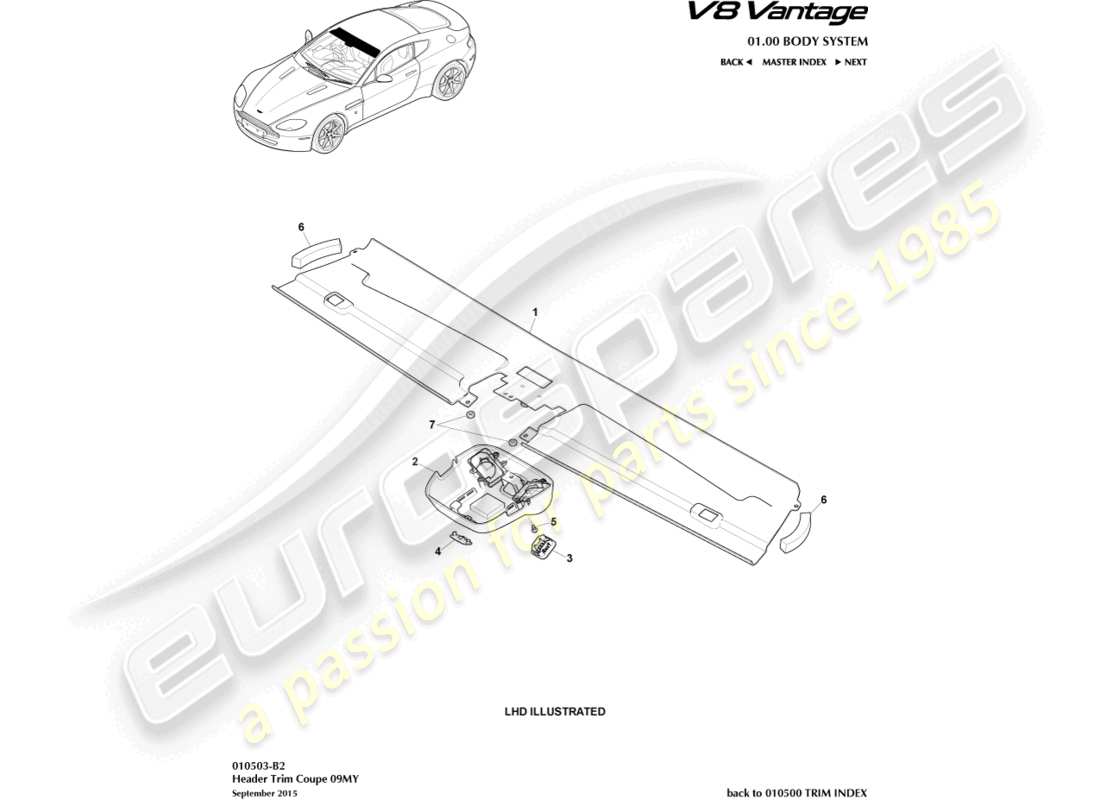 aston martin v8 vantage (2015) garniture de collecteur, coupé 09my diagramme de pièce