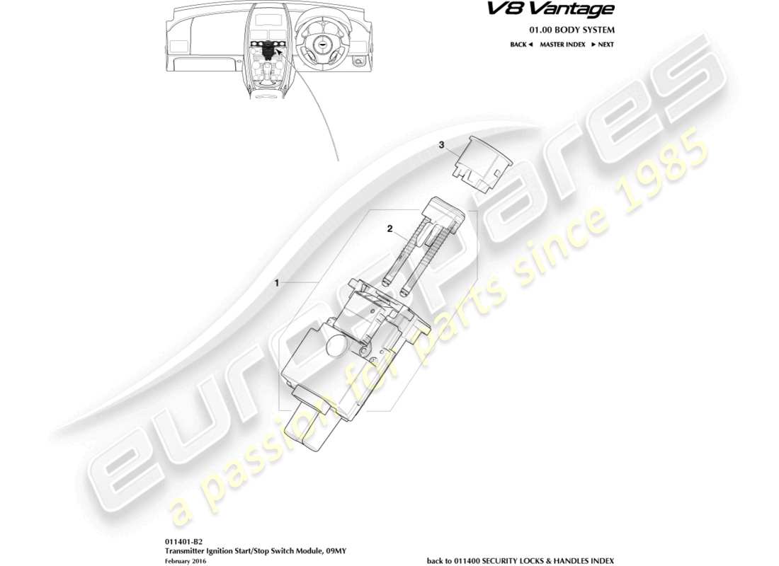 aston martin v8 vantage (2013) module démarrage/arrêt, 09my diagramme de pièce