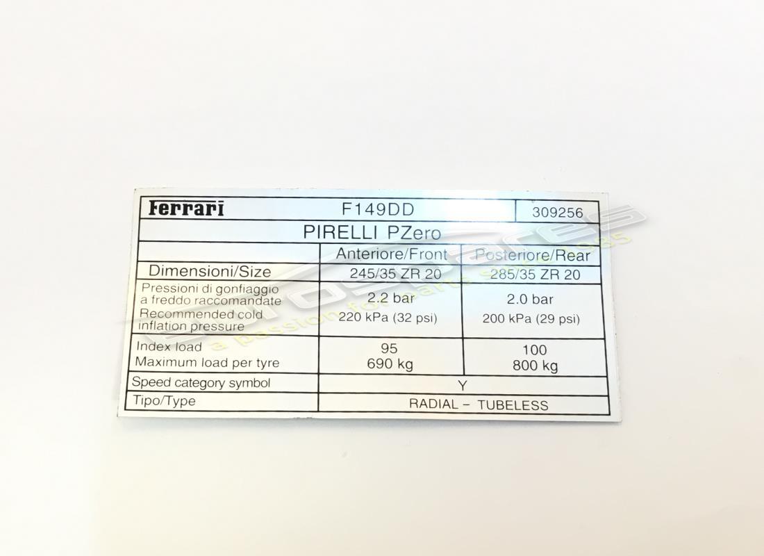 nouvelle étiquette de pression des pneus ferrari, pirelli. numéro de pièce 309256 (1)