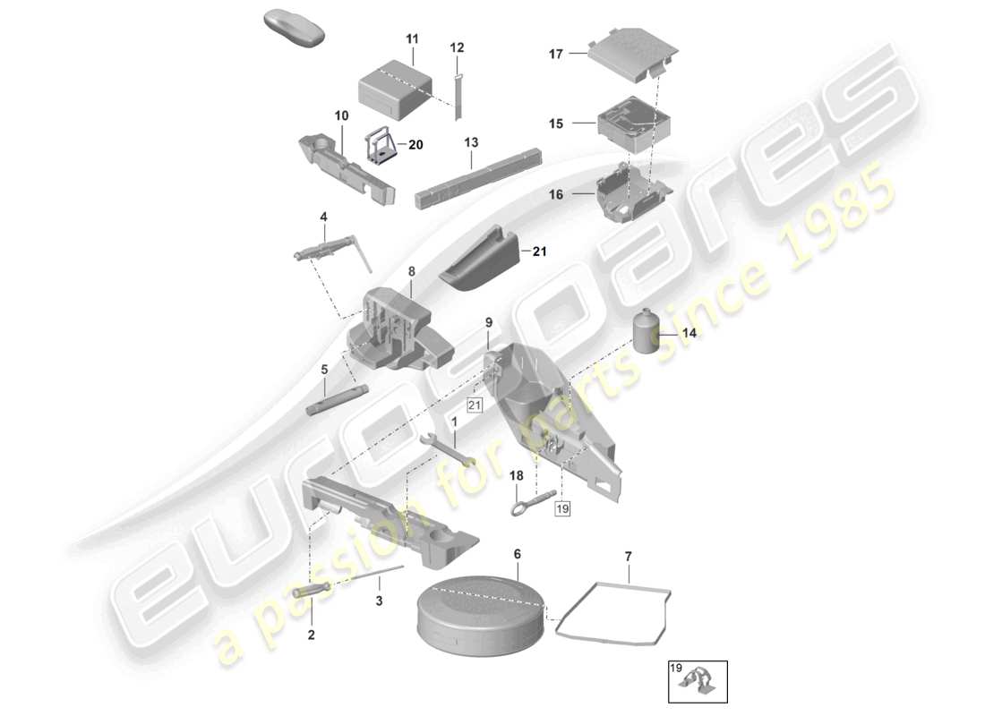 porsche 2023 (992-1 gt3/rs/st) outil de dépannage, triangle de présignalisation, trousse de premiers secours, kit de dépannage avec compresseur, schéma des pièces