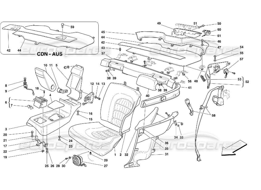 ferrari 456 m gt/m gta schéma des pièces des sièges arrière et des ceintures