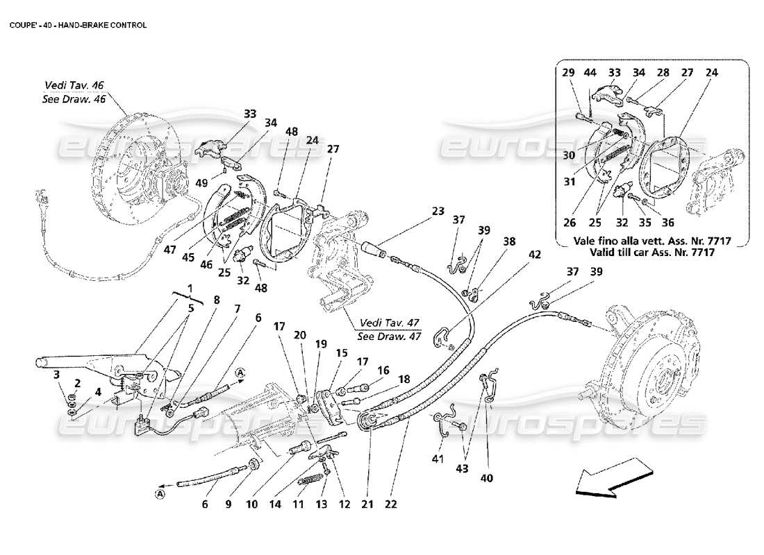 maserati 4200 coupe (2002) schéma des pièces de commande du frein à main
