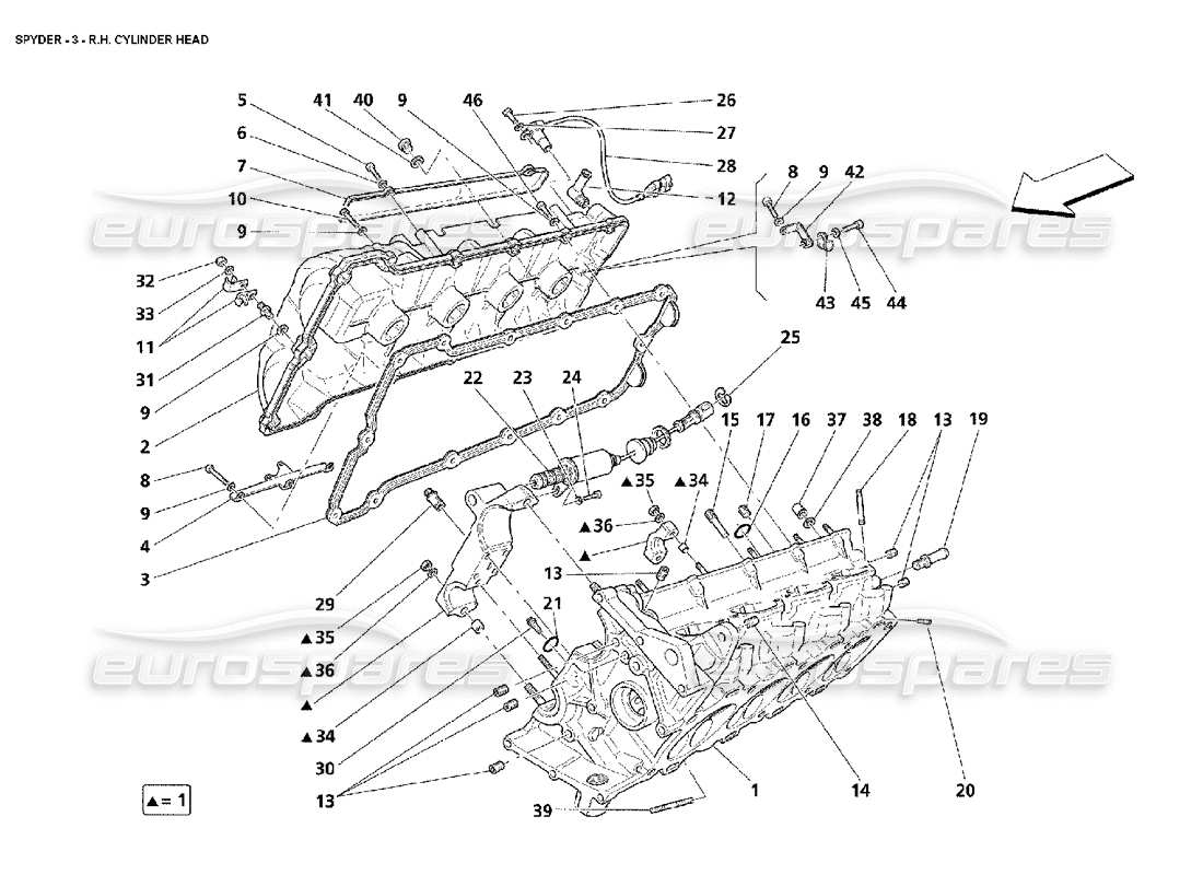 maserati 4200 spyder (2002) schéma des pièces de la culasse droite