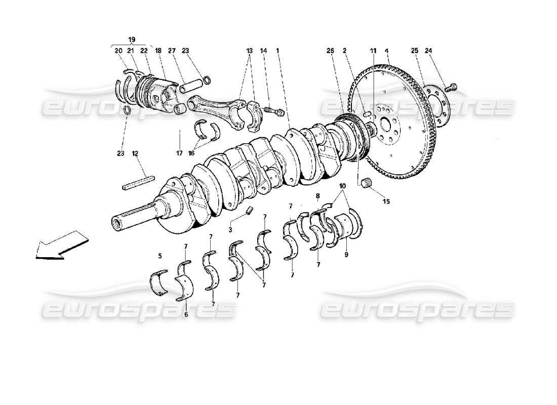 ferrari 512 m vilebrequin - bielles et pistons schéma des pièces