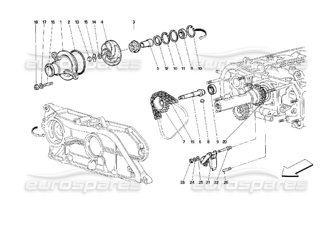 ferrari 512 m pompe à eau schéma des pièces