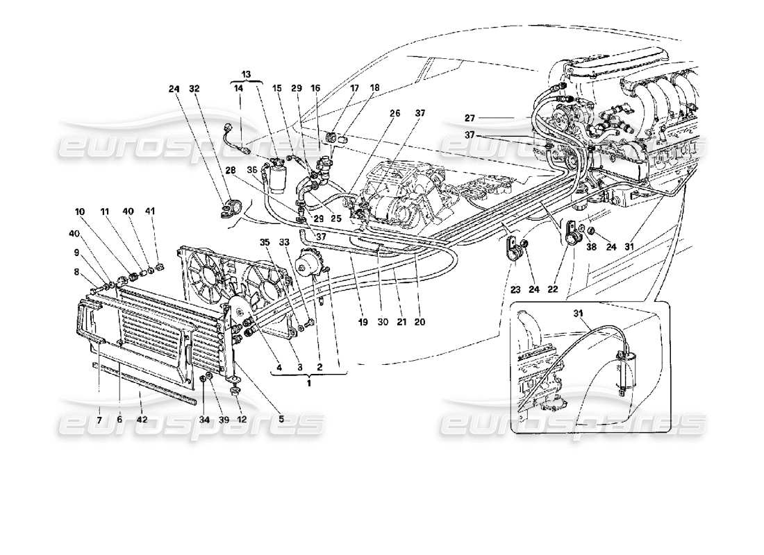 ferrari 512 m système de conditionnement d'air schéma des pièces