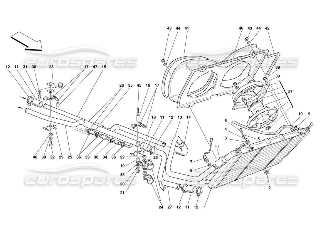 FERRARI F50 REFROIDISSEMENT - RADIATEUR ET TUYAUX SCHÉMA DES PIÈCES ferrari f50 refroidissement - radiateur et tuyaux schéma des pièces