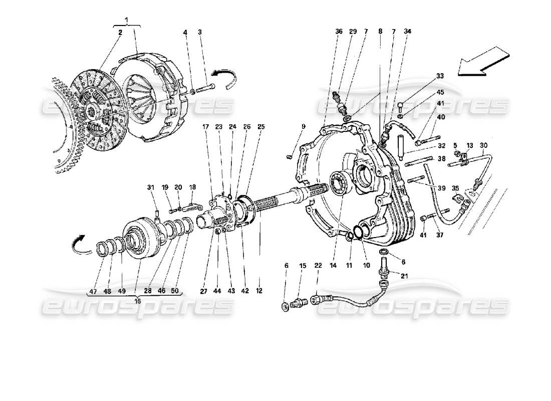 ferrari 512 m diagramme des pièces des commandes d'embrayage