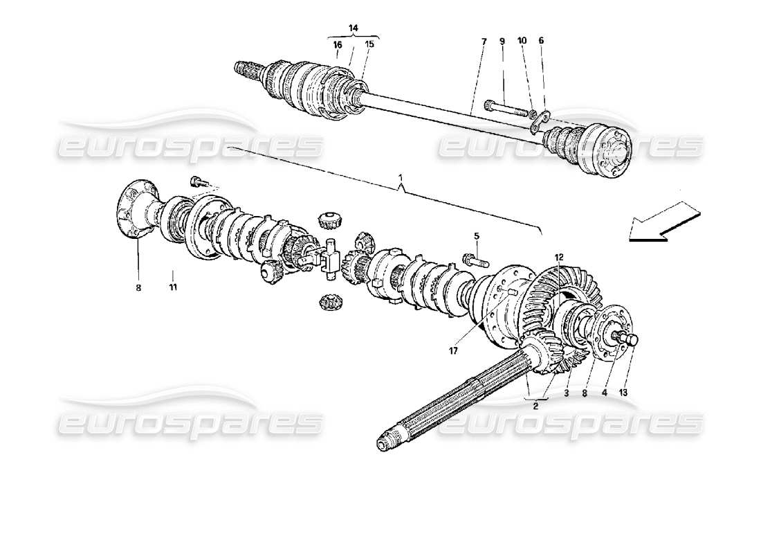 ferrari 512 m arbres de différentiel et d'essieu schéma des pièces