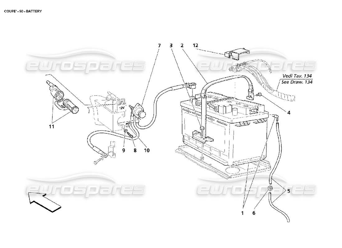 maserati 4200 coupe (2002) diagramme des pièces de la batterie