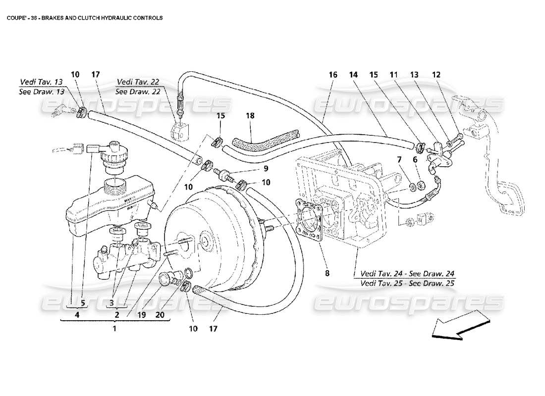 maserati 4200 coupe (2002) schéma des pièces des commandes hydrauliques des freins et de l'embrayage
