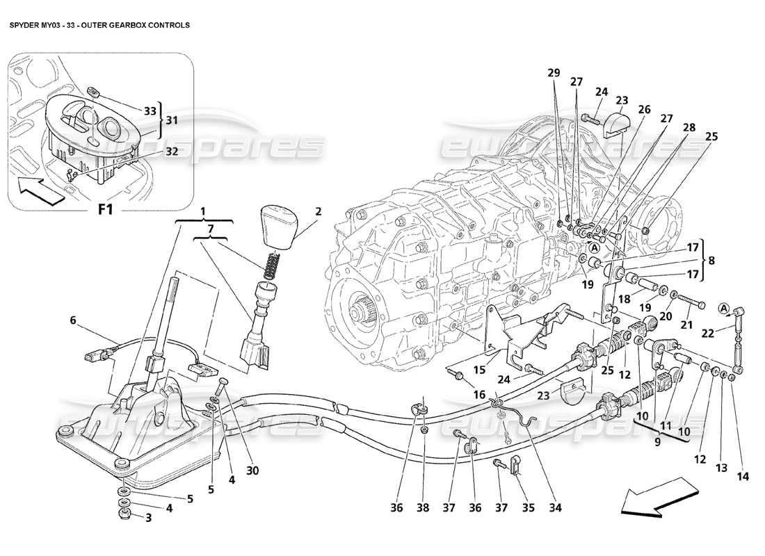 maserati 4200 spyder (2003) commandes geabox externes schéma des pièces