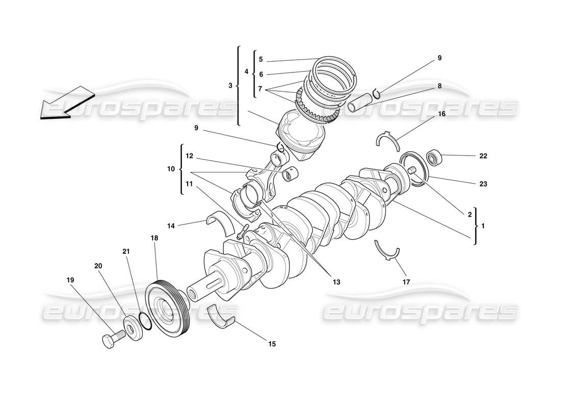 ferrari f50 arbre de transmission - bielles et pistons schéma des pièces