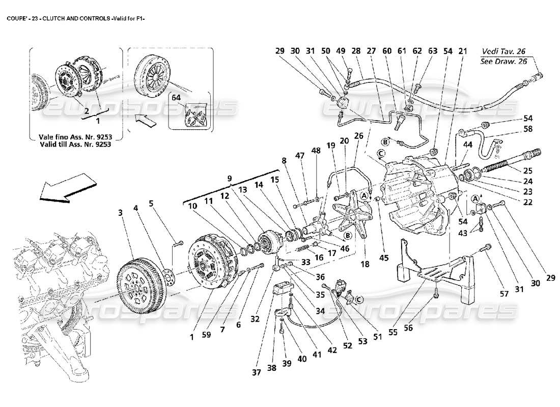 maserati 4200 coupe (2002) embrayage et commandes - valable pour f1 diagramme de pièces