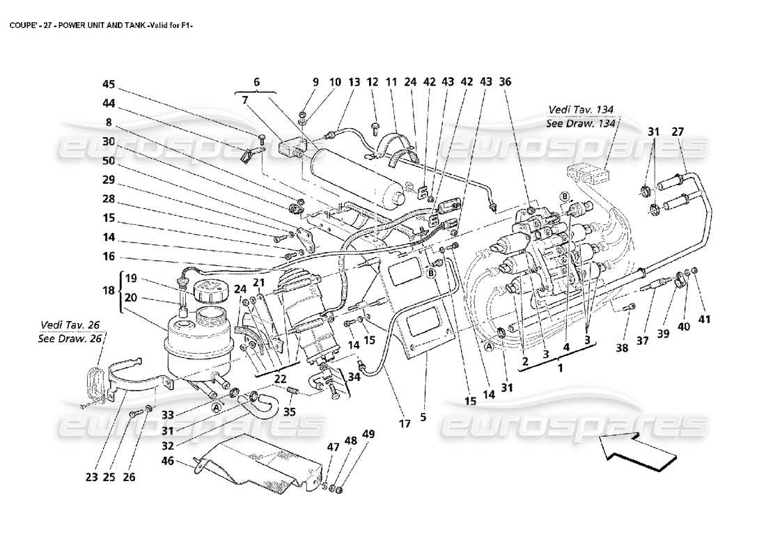 maserati 4200 coupe (2002) unité de puissance et réservoir -valable pour f1 diagramme de pièce