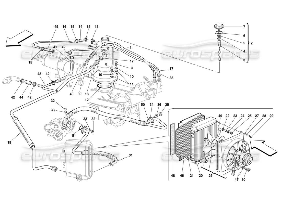 ferrari f50 système de lubrification - radiateur, système de soufflage et tuyaux schéma des pièces
