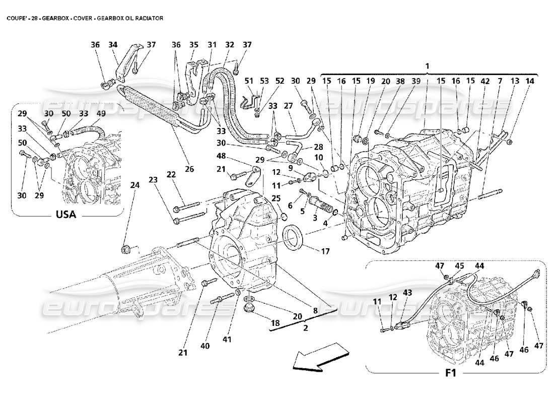 maserati 4200 coupe (2002) boîte de vitesses - couvercle - schéma des pièces du radiateur d'huile de boîte de vitesses
