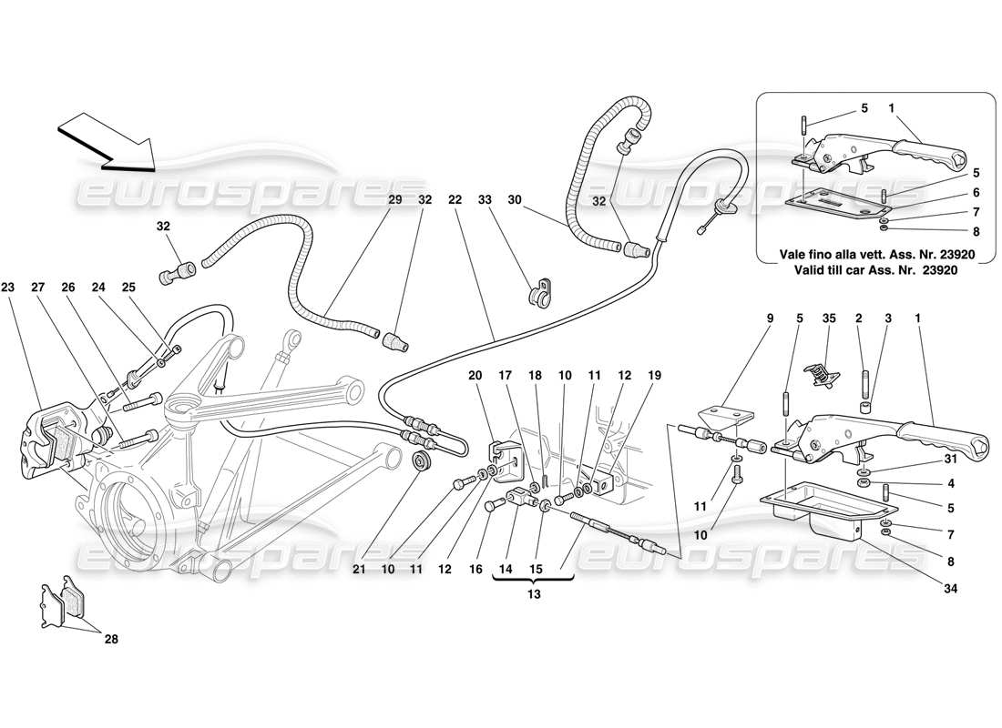 ferrari f50 commande de frein à main et étrier schéma des pièces