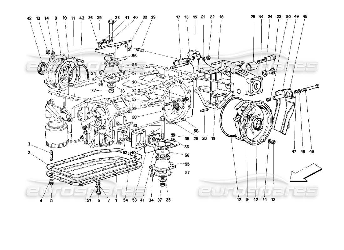 ferrari 512 m boîte de vitesses - schéma des pièces de montage et des couvercles