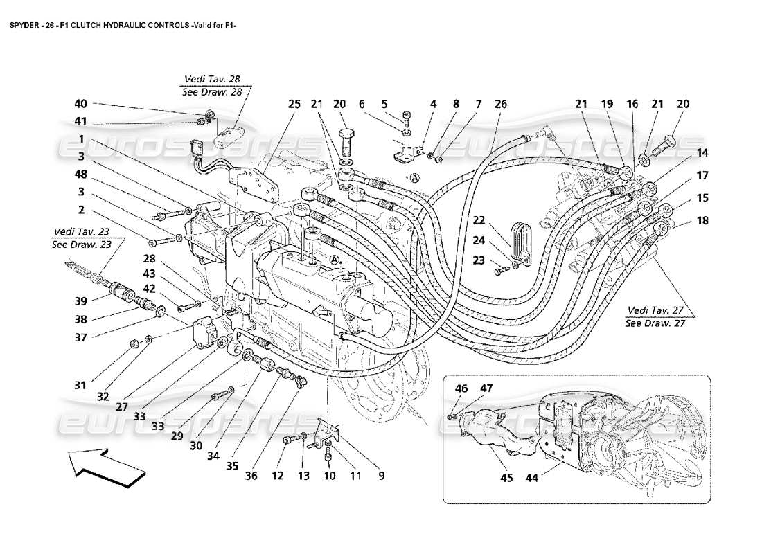 maserati 4200 spyder (2002) f1 commandes hydrauliques d'embrayage - valable pour f1 diagramme de pièce
