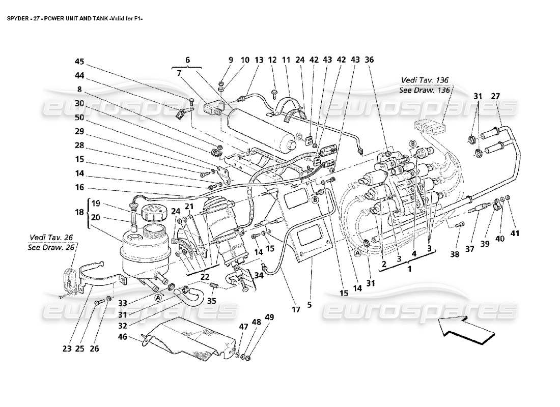 maserati 4200 spyder (2002) unité de puissance et réservoir -valable pour f1 diagramme de pièce