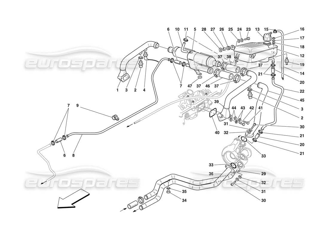 FERRARI F50 REFROIDISSEMENT - NOURICE, ÉCHANGEUR DE CHALEUR ET CANALISATIONS SCHÉMA DES PIÈCES ferrari f50 refroidissement - nourice, échangeur de chaleur et canalisations schéma des pièces