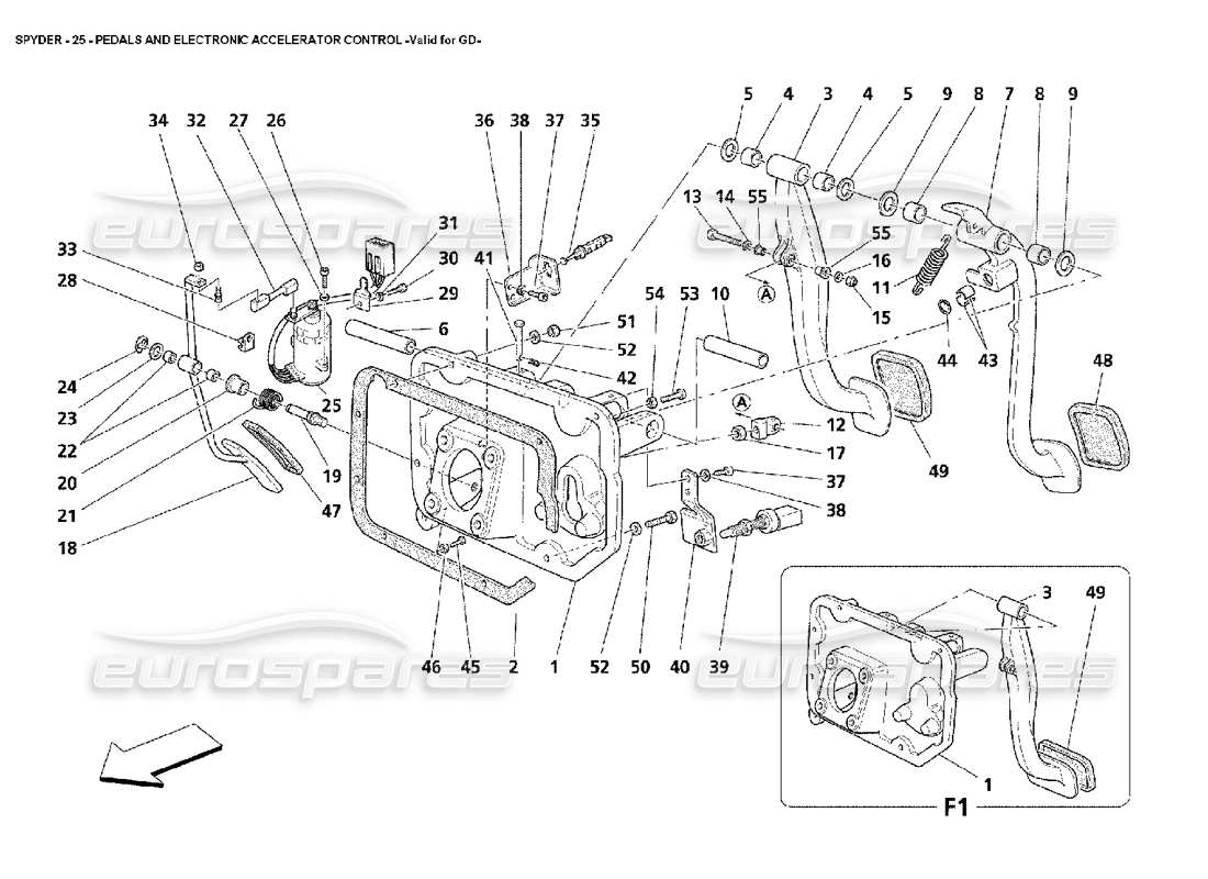 maserati 4200 spyder (2002) pédales et commande électronique de l'accélérateur - valable pour le diagramme de pièce gd