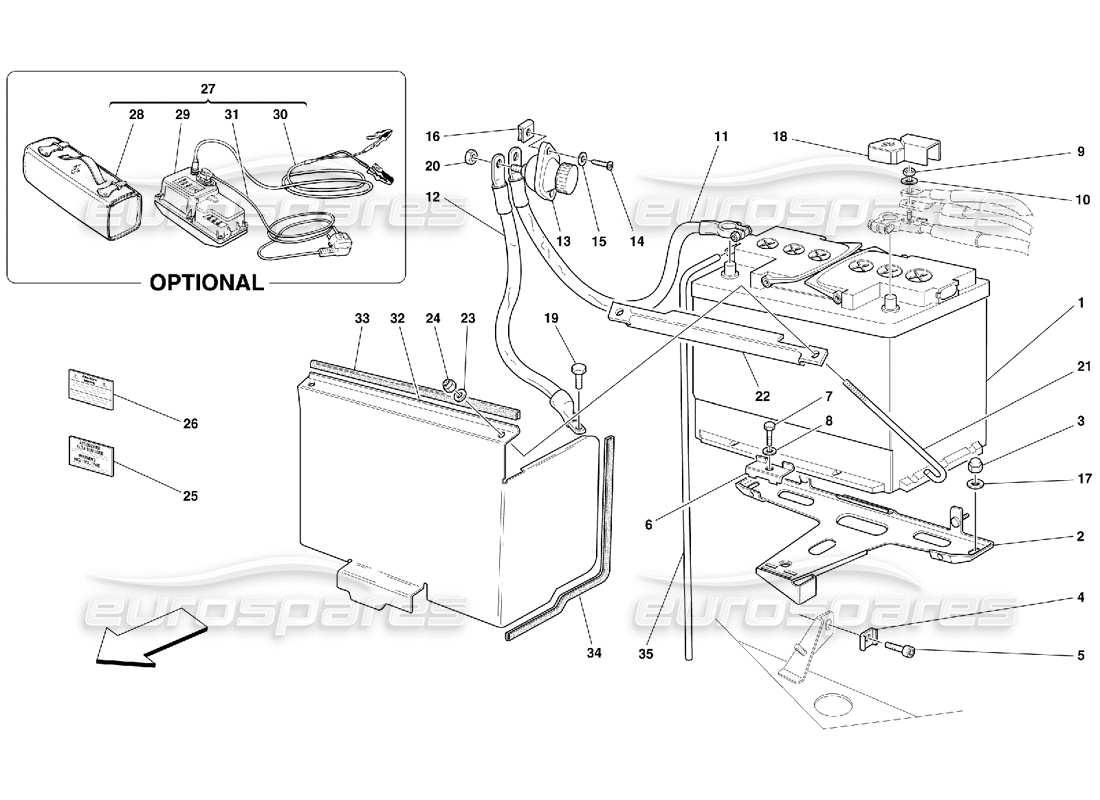 ferrari 550 maranello diagramme des pièces de la batterie