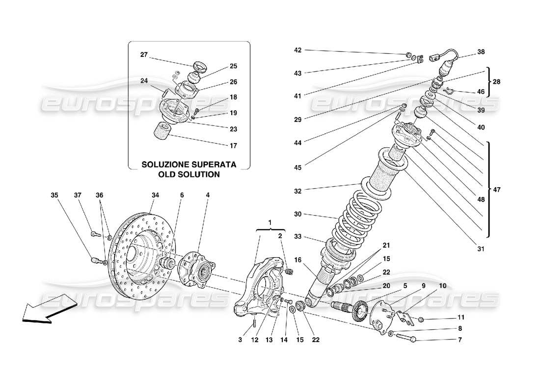 ferrari 550 maranello suspension avant - amortisseur et disque de frein schéma des pièces