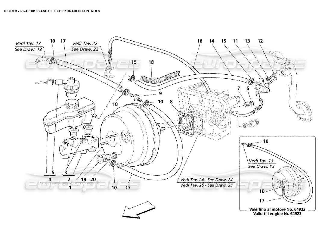 maserati 4200 spyder (2002) schéma des pièces des commandes hydrauliques des freins et de l'embrayage