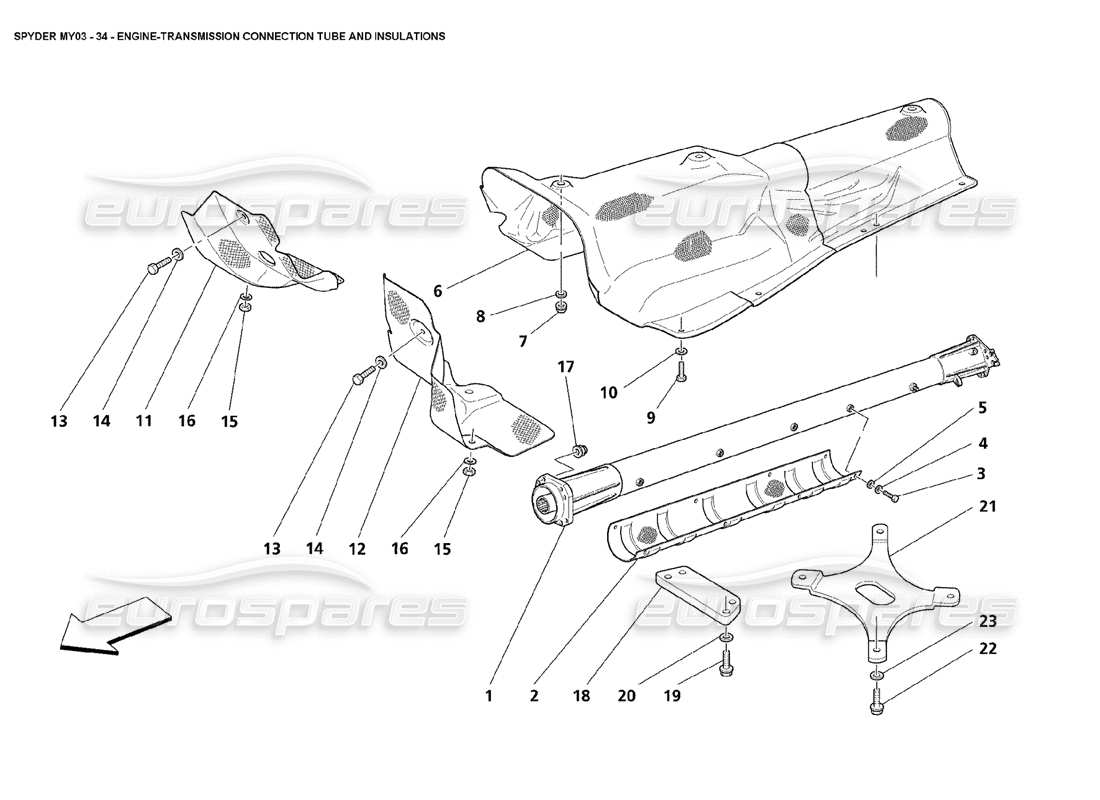 maserati 4200 spyder (2003) moteur - schéma des pièces des tubes et isolateurs de connexions de transmission