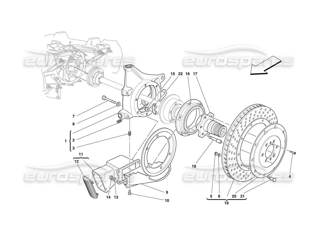 ferrari f50 disque de frein arrière et support de moyeu schéma des pièces